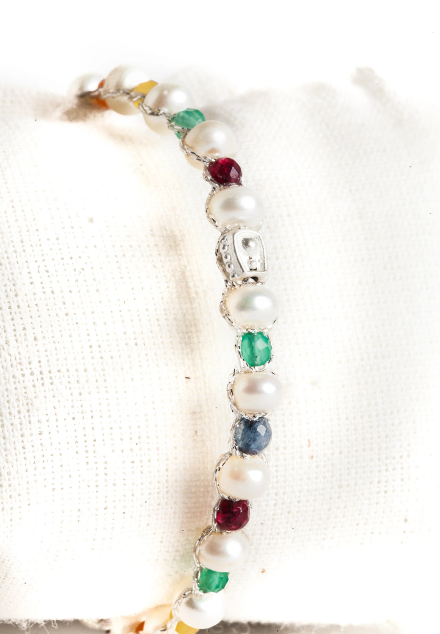 Fresh Water Pearl Bracelet & Gemstone | Silver