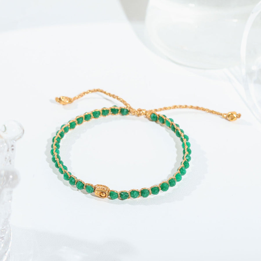 Pulsera de Ágata Verde Esmeralda | Oro