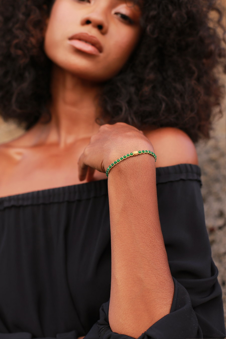 Pulsera de Ágata Verde Esmeralda | Oro